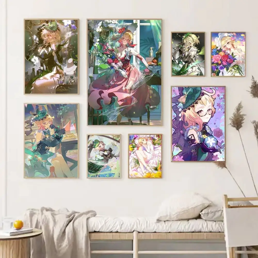 Game Genshin Impact Emilie Poster Self-adhesive Art Waterproof Paper Sticker Coffee House Bar Room Wall Decor