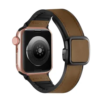 애플 워치 밴드용 마그네틱 스트랩, 정품 가죽 실리콘 팔찌, iWatch 시리즈 9 8 7 6 se 울트라 2, 44mm, 40mm, 45mm, 41mm, 49mm 