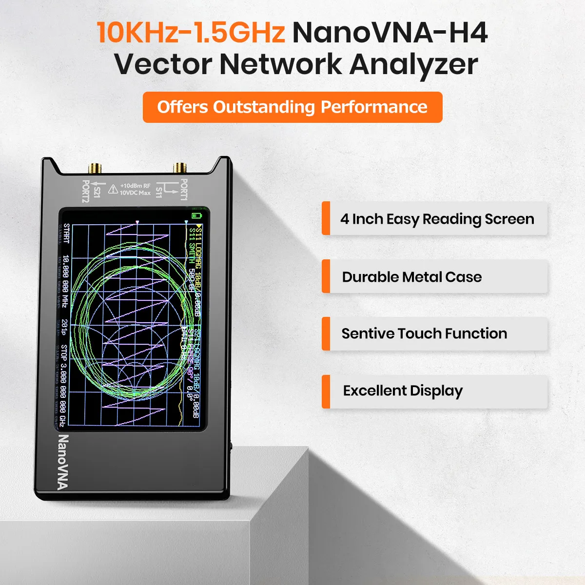 2024 Updated10k-1.5GHz NanoVNA-H4 4inch Vector Network Analyzer HF VHF UHF Antenna Analyzer V4.3 with SD Card Slot