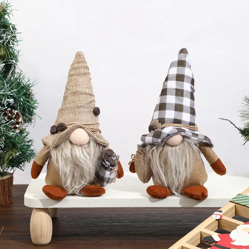 

Новое украшение для дома, кофейная мультяшная безликая кукла, украшение в виде гнома, держащая кофейные зерна, украшение куклы Рудольфа