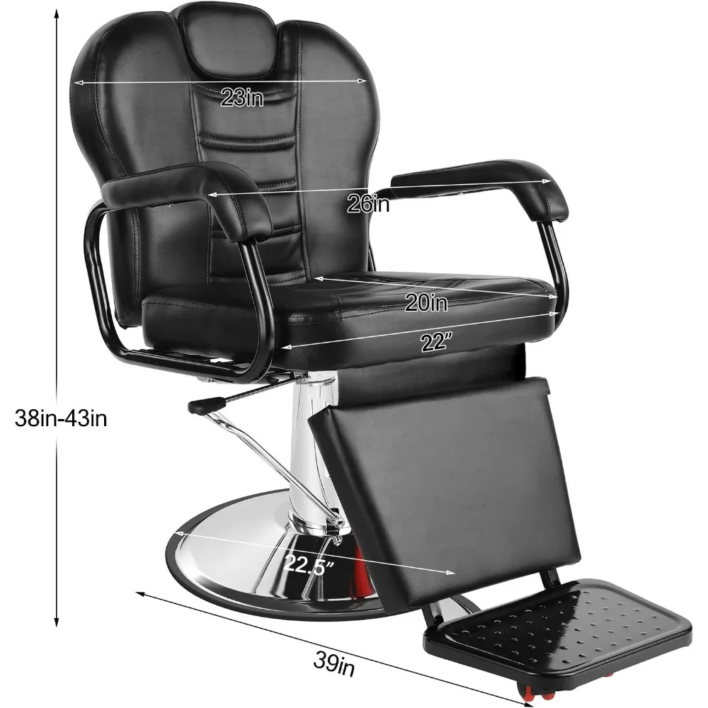 Reclining Barber Chairs, Heavy Duty Salon Chair Shampoo Chair, Comfortable Wide Seat with Headrest and Footrest