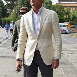 Chaqueta de traje de lino transpirable para hombre, cuello de traje de un solo pecho, diseño delgado de moda informal, nuevo estilo, verano 2024