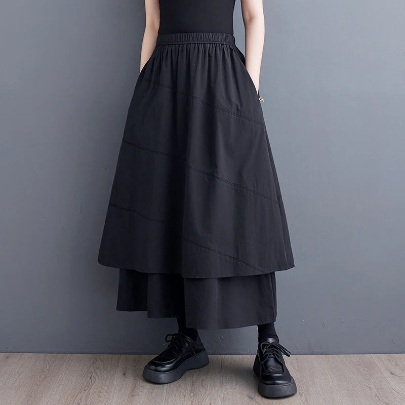กระโปรงทรงเอ midi ผู้หญิง รุ่น Bla Hollow out Splice Commuter Sle ดีไซน์เอวกลางทรงเข้ารูป กระชับสัดส่วน ผ้าสองชั้น
