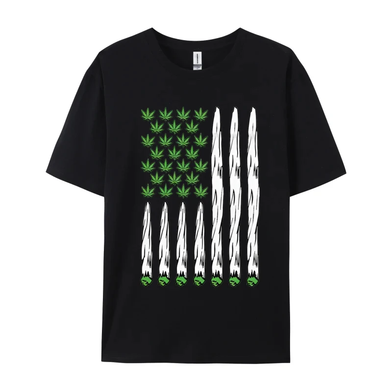 Usa Flag Marijuana Weed Leaf Flag Cann T-shirt Men T-Shirt Cotton Tees Harajuku Plain T Shirts Wholesale Tee For Mens