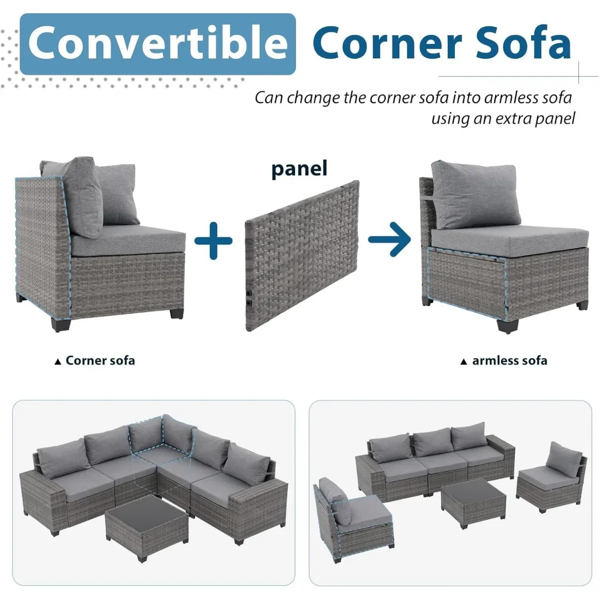 Juego de muebles de Patio con mesa de centro, configuración de sofá al aire libre de mimbre Flexible, comodidad mejorada, 6 piezas