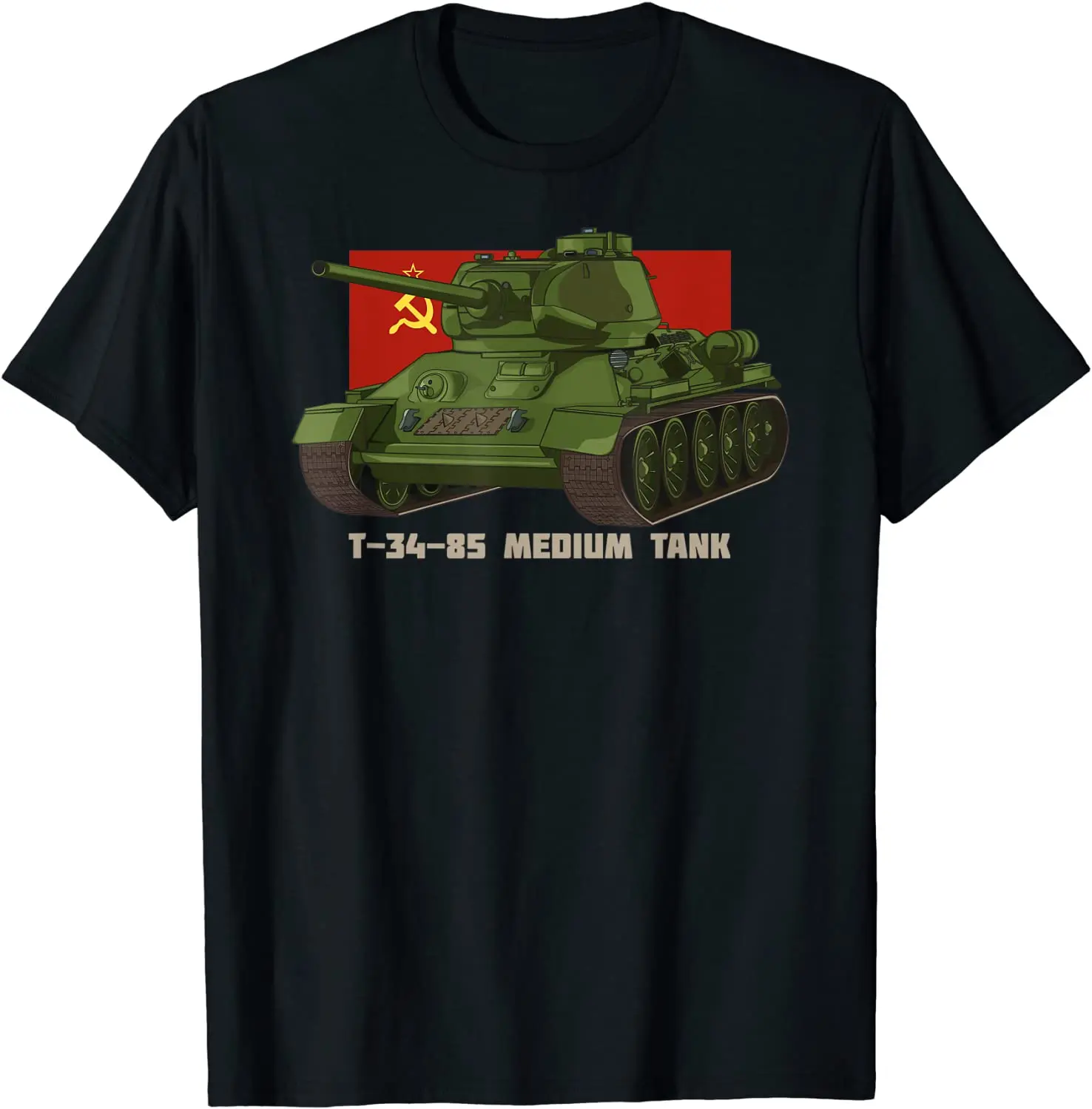 T-34 85 Russian Medium Tank WW2 Soviet Russia Flag T-Shirt Short Sleeve Casual 100% Cotton O-Neck Summer Tees