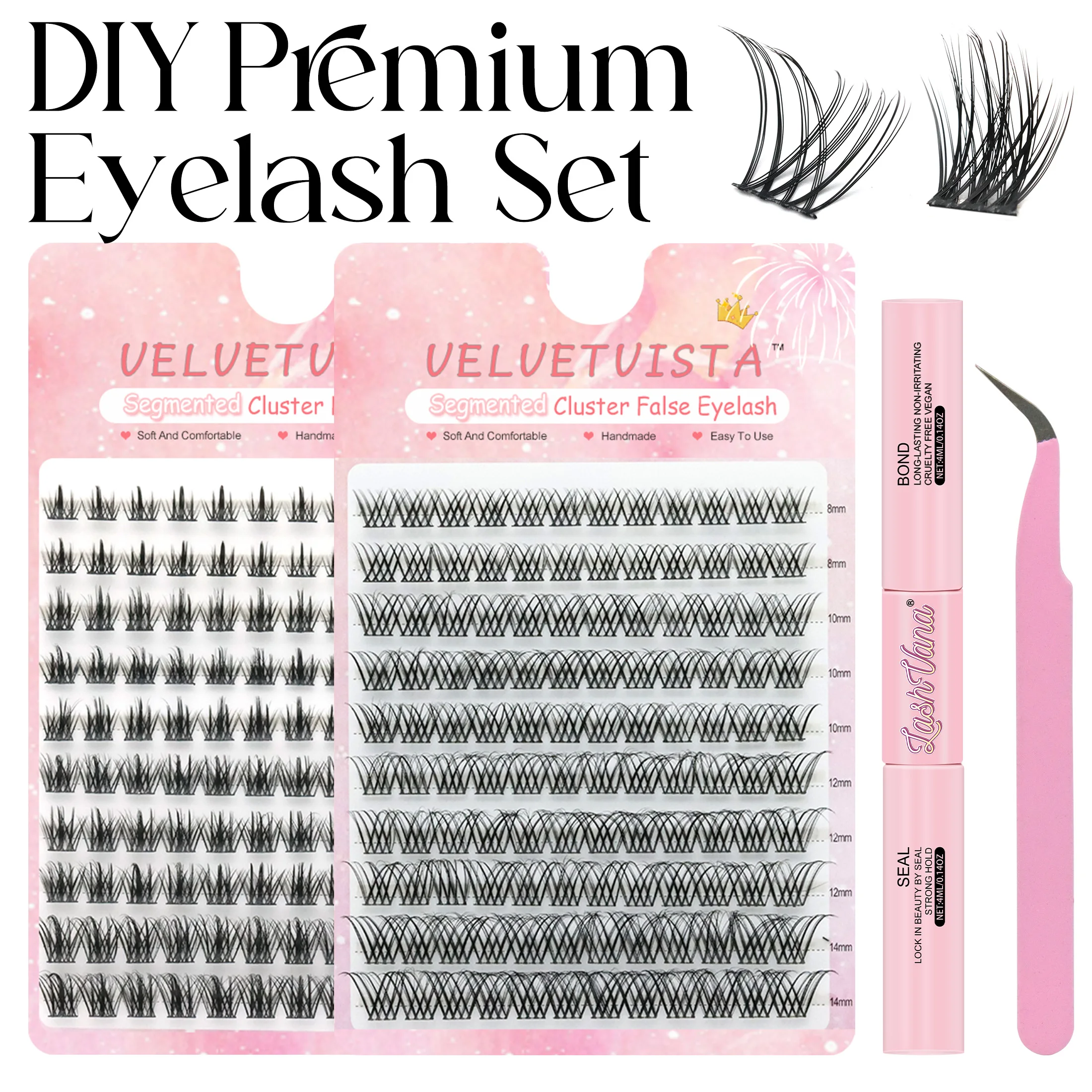 DIY Makeup Set 120 Bunches Lash Bond and Seal Eyelash Glue Remover Applicator Lash Clusters Eyelash Extensions Complete Kit
