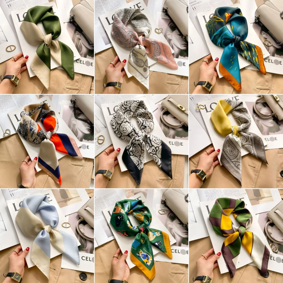 

70Colors Dot Paisley Print Silk Scarf 28Inch Korean Square Scarves Neck Tie Bandana Thin Headscarf Neckerchief Hair Wrap Women