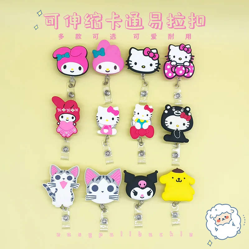 Sanrio Anime Cute Hello Kitty Melody Kuromi Retractable Badge Reel Nurse Student Exhibition ID Card Clips Badge Holder Accessory