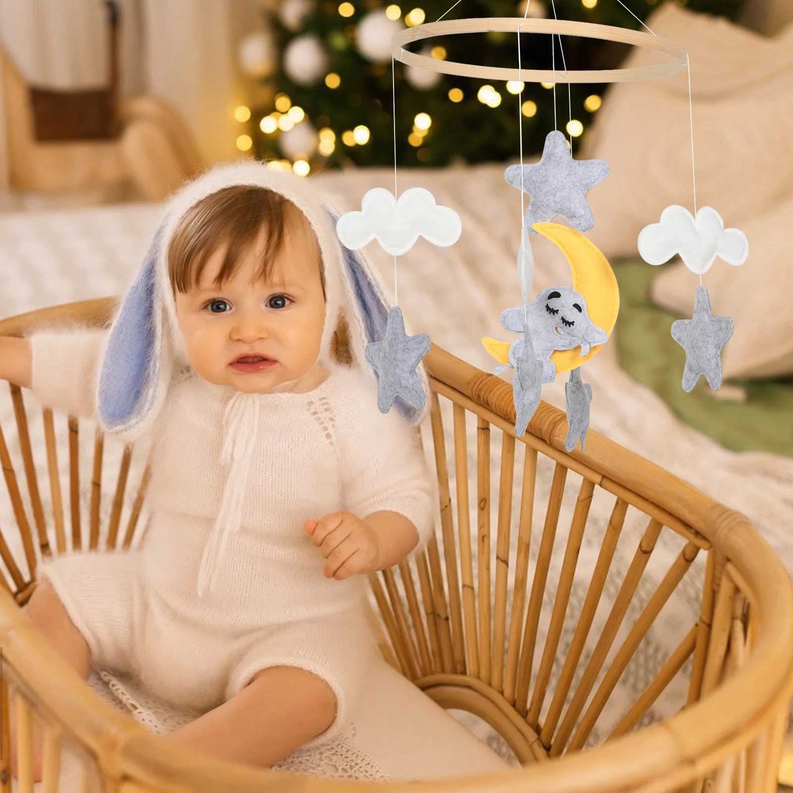 

Felt Ornaments Baby Crib Mobile Neutral Spiral Hanging Bassinet Toys Carseat Newborn Decor Felt Animal Nursery