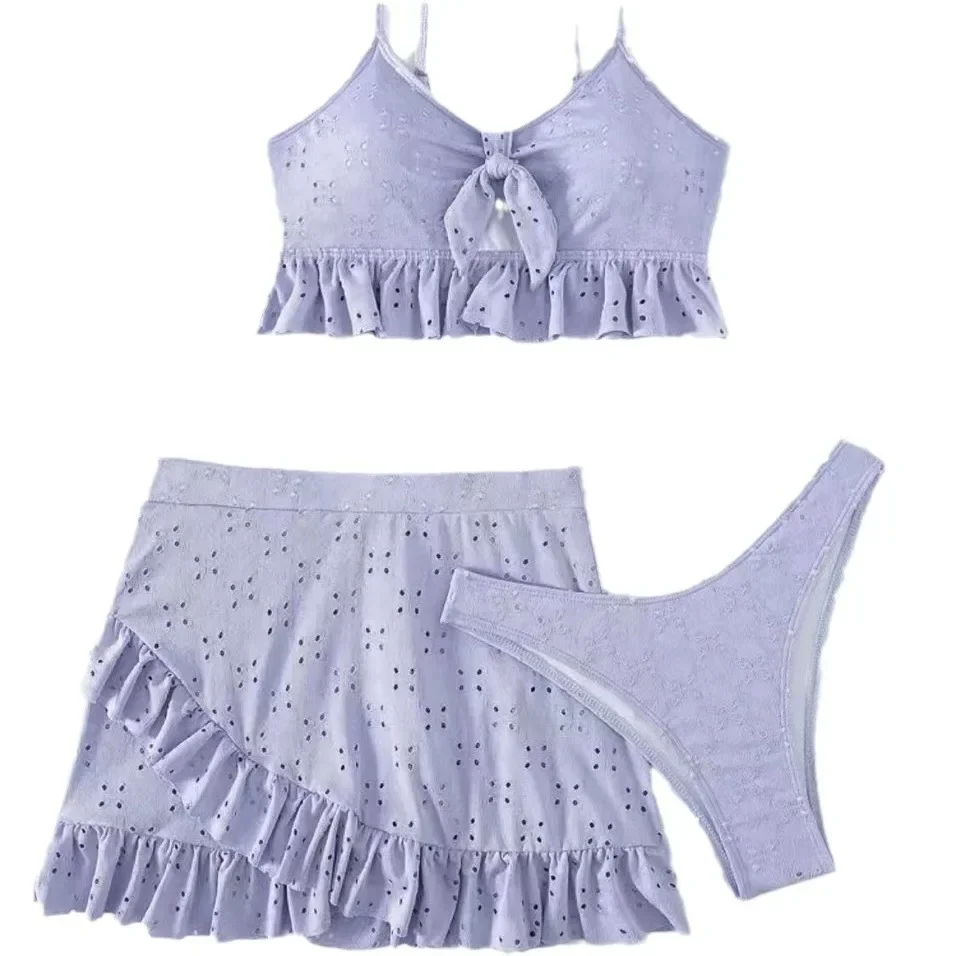 2024 3pack Swimwear Women Bikini Swimsuit With Beach Skirt Knot Bathing Suit Beachwear Ruffle Two-Pieces Bikini Set Biquini