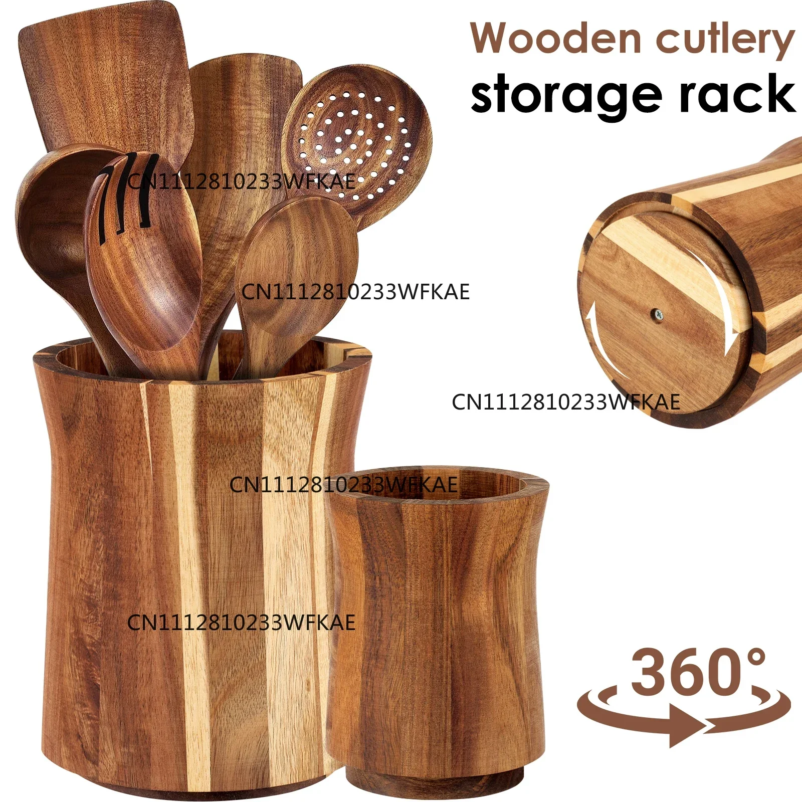 360° Rotating Utensil Holder Wood Kitchen Tableware Storage Holder Nonslip Countertop Organizer for Home Cooking Tool Organizer