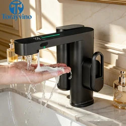 Torayvino Bathroom Basin Sensor Faucet Deck Mounted With Soap Dispenser Foam Style Touch Free Hot Cold Water Outlet Mixer Taps