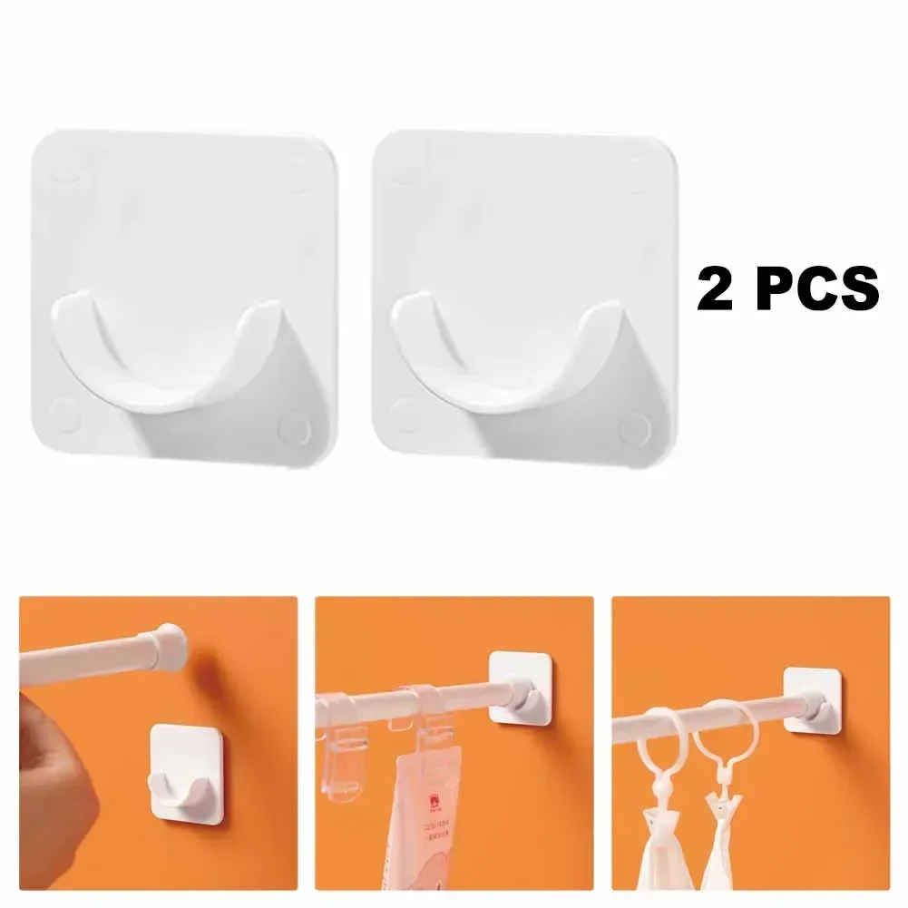 2pcs Self Adhesive Curtain Rod Bracket Punch-Curtain Rod Clip Nail-Adjustable Shower Curtain Rod Hanging Holder