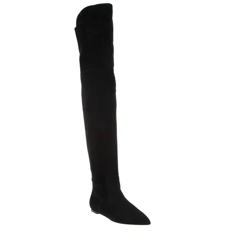 Arden Furtado Black Suede trouser legs boots Pointed Front zipper Super high heel Over the knee boots Extra large size
