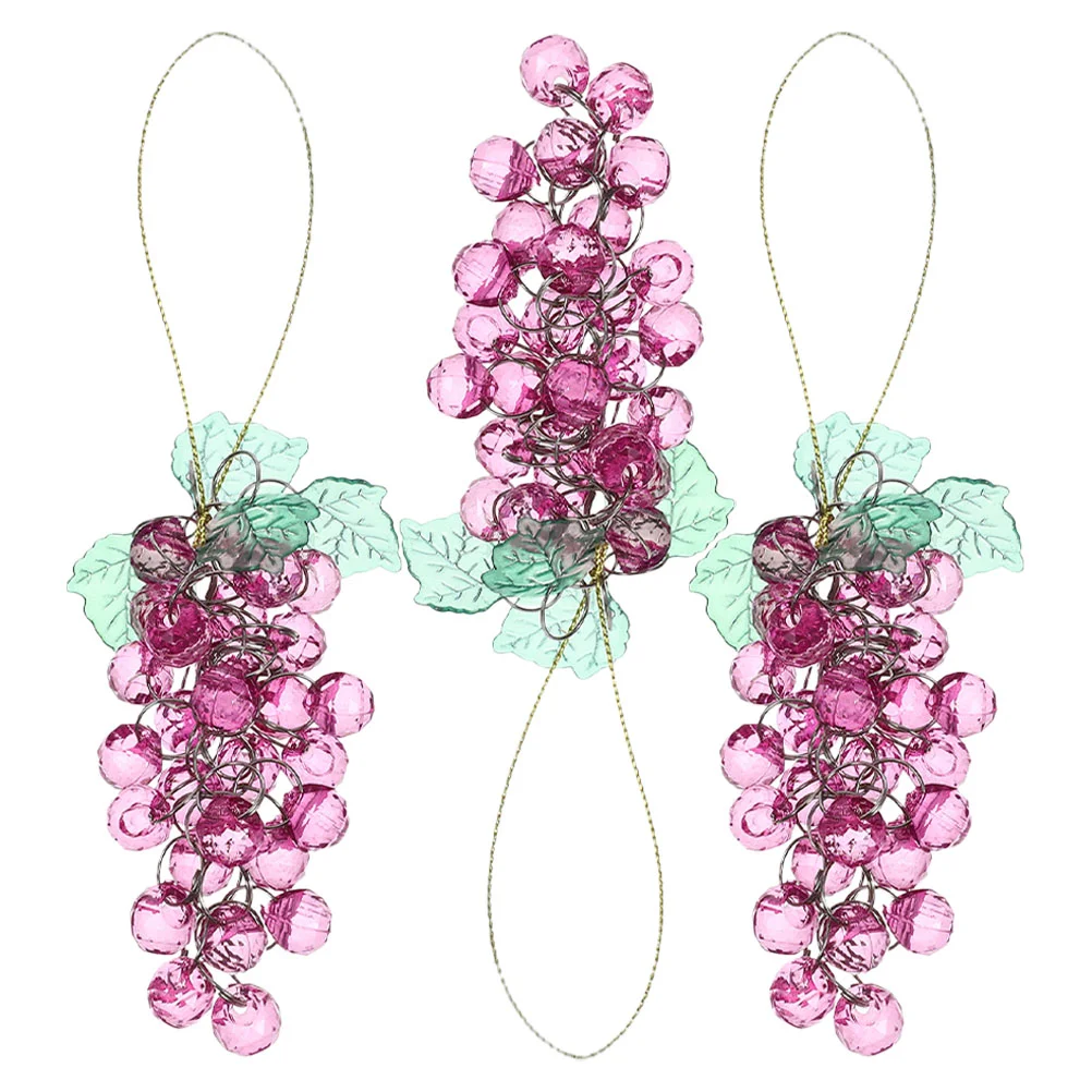 

3pcs Handmade Acrylic Grape Beads Cluster Ornament Decorative Faux Grapes Beaded Grape for Christmas Tree Kitchen Wedding Home D