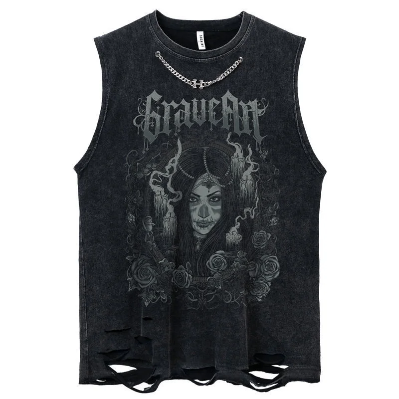 

Gothic Emo Vintage Sleeveless Tank Top Y2K American Gothic Graphic Alphabet Printed Vest Hip-Hop Streetwear T-shirt Men Women