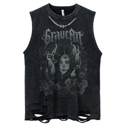Gothic Emo Vintage Sleeveless Tank Top Y2K American Gothic Graphic Alphabet Printed Vest Hip-Hop Streetwear T-shirt Men Women