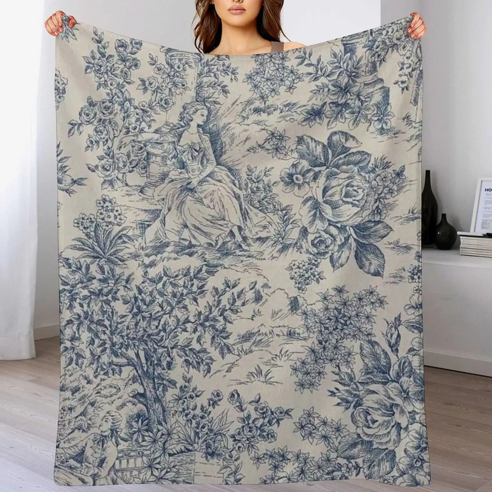 

Blue Toile de Jouy Throw Blanket Blankets For Baby Bed covers Hair Softest Blankets