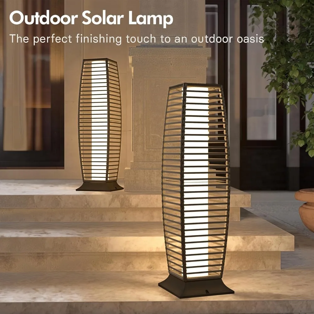 Outdoor Floor Lamp Solar Powered Lantern Waterproof Wicker Boho Deck Lights for Garden Porch Decor, Outdoor Floor Lamp