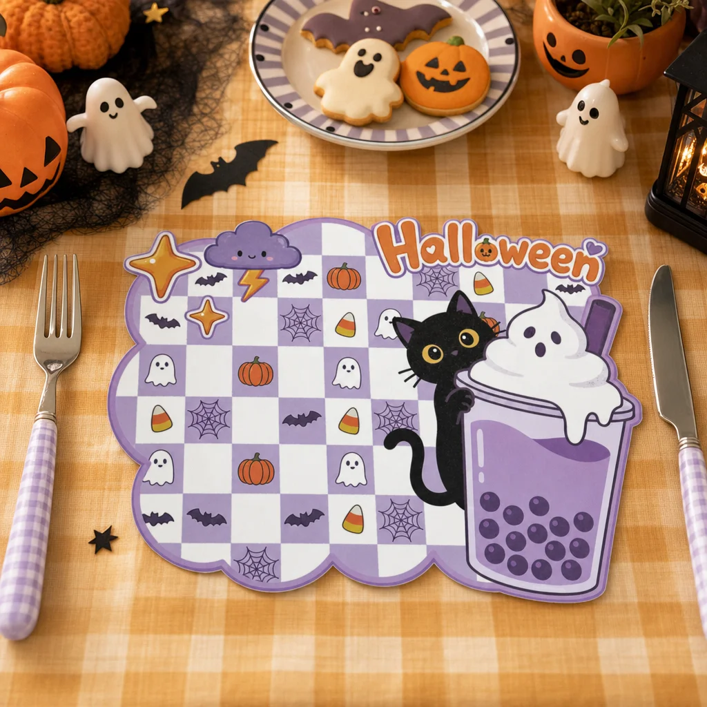 12/24pcs wavy lace plaid Halloween paper placemats are suitable for Halloween party long table layout and dessert baking shops