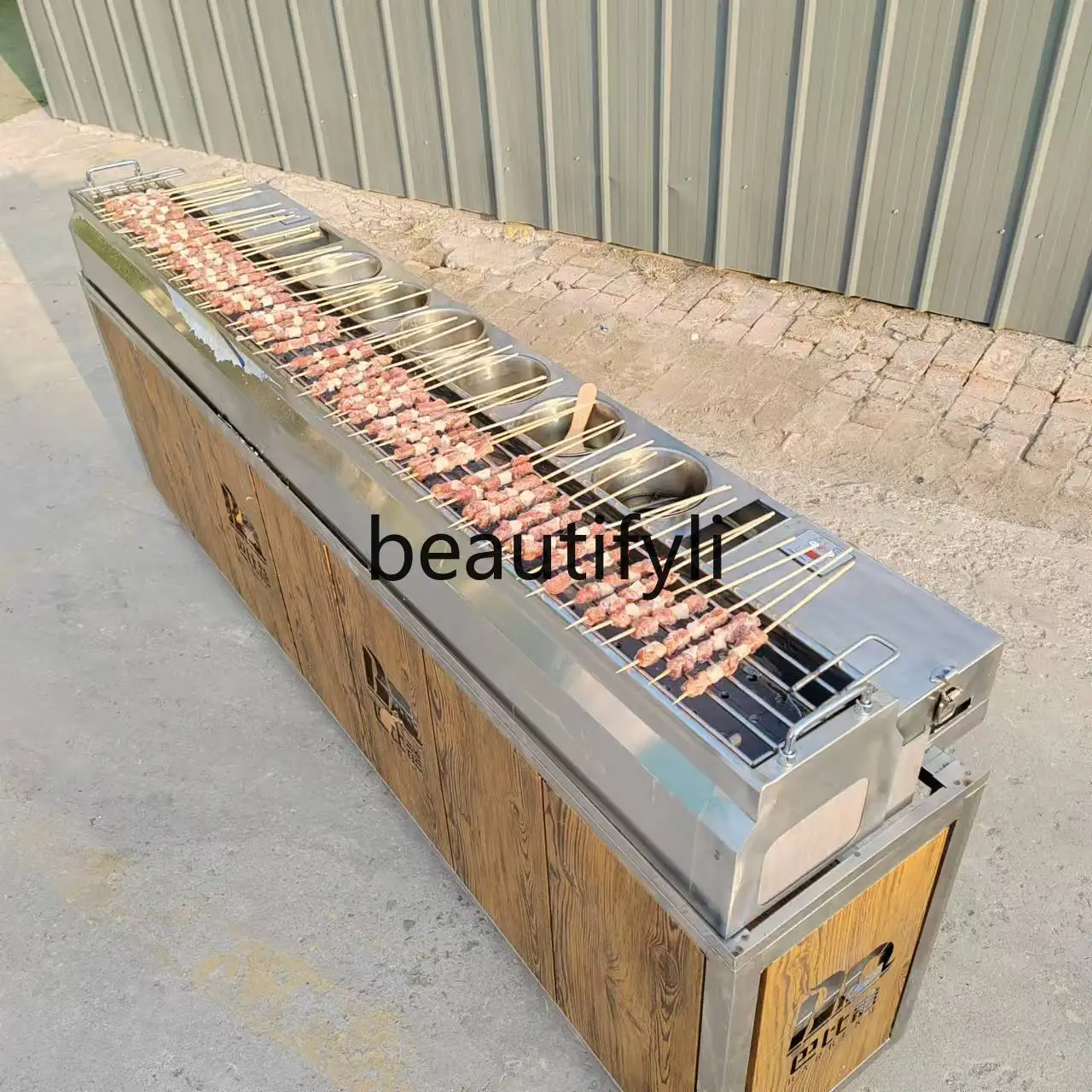 

Stainless Steel Coated Charcoal Grill Commercial Thickened Skewer Grill Outdoor Charcoal Grill BBQ Cart