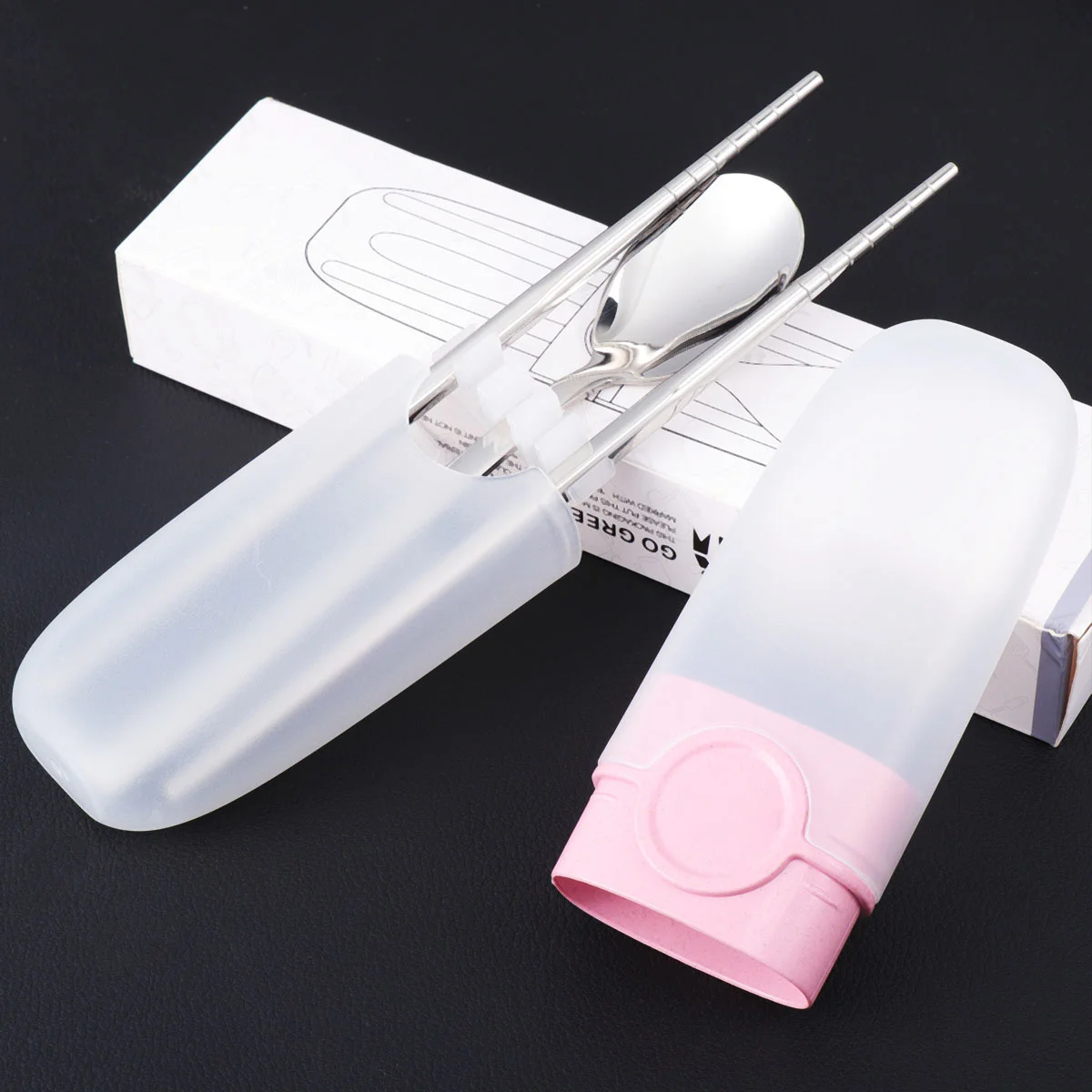 

Portable Cutlery Set Travel Suit Lunch Silverware Chopsticks Pink Camping Utensils