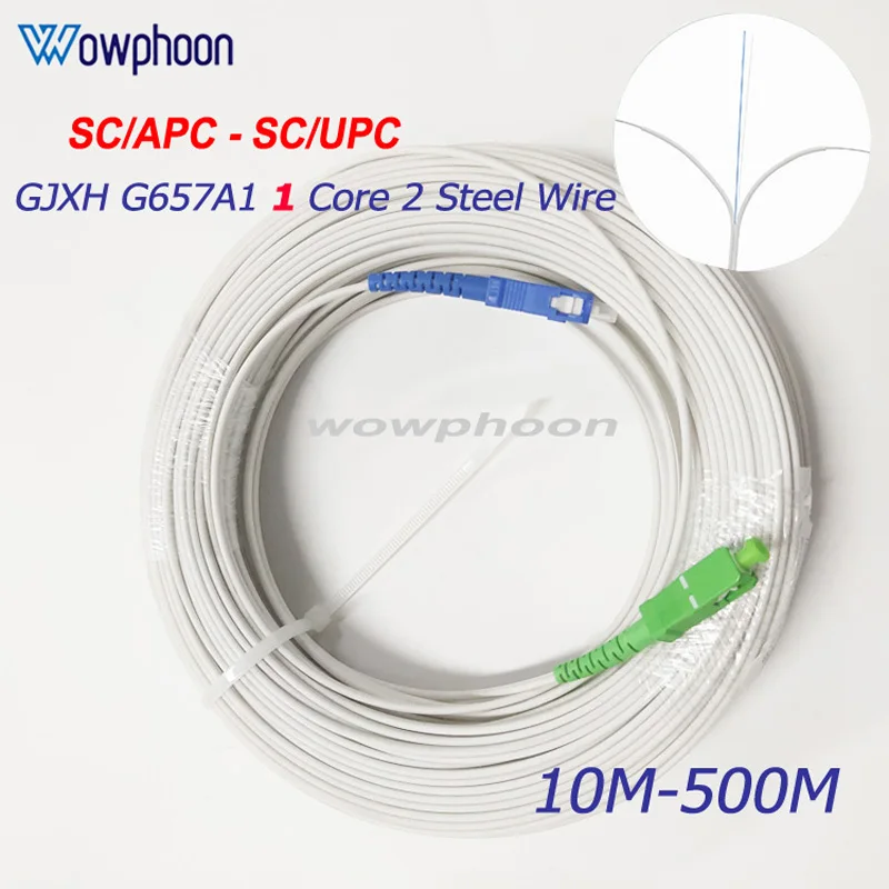 FTTH Drop Cable, Fiber Optic Cable, 2 Steel Wire, 1 Core, Indoor, 200m, White, G657A, FTTH Drop Cable, SC/UPC-SC/APC customized