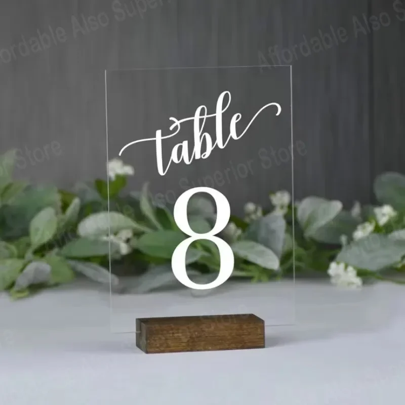 Letrero de número de boda acrílico transparente con tarjetero personalizado, tarjeta de asiento moderna arqueada, número de mesa en blanco