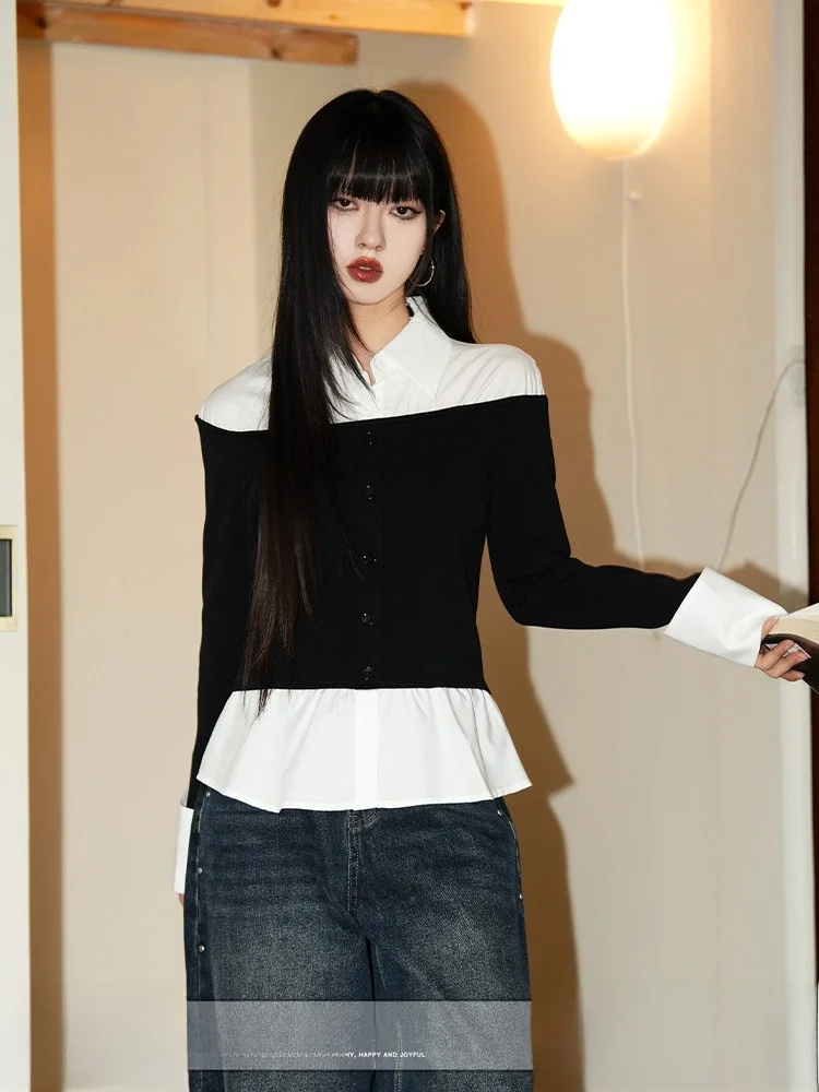 

Retro Knitted Ne Long Sve irt Women's Spring Layered Top Cotton Spandex Blend Regular Fit Simple Commute Sle