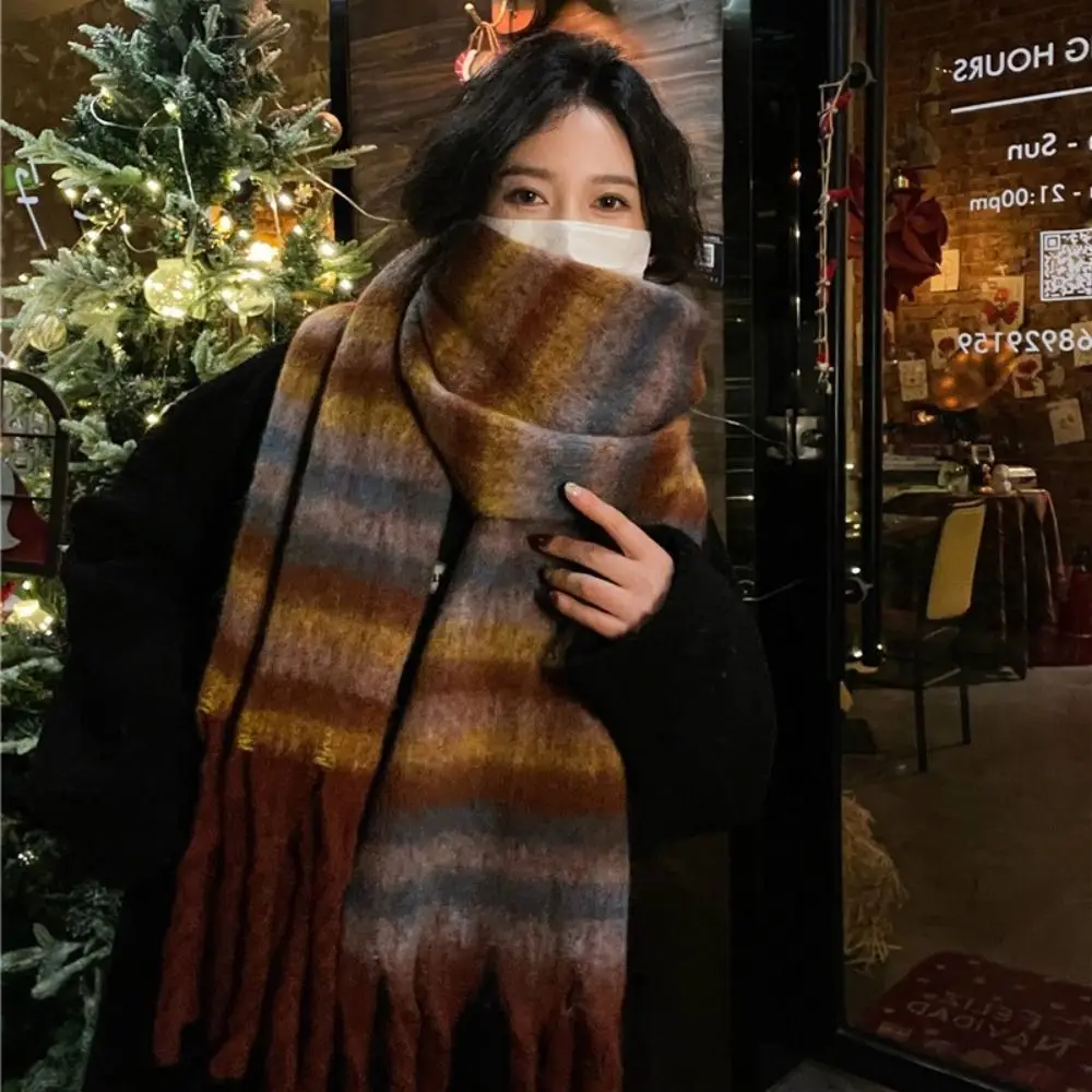 Tassel Strip Wool Scarf Colour Matching Plush Winter Cashmere Scarves Korean Style Scarves Cashmere Shawl Long Shawl Student