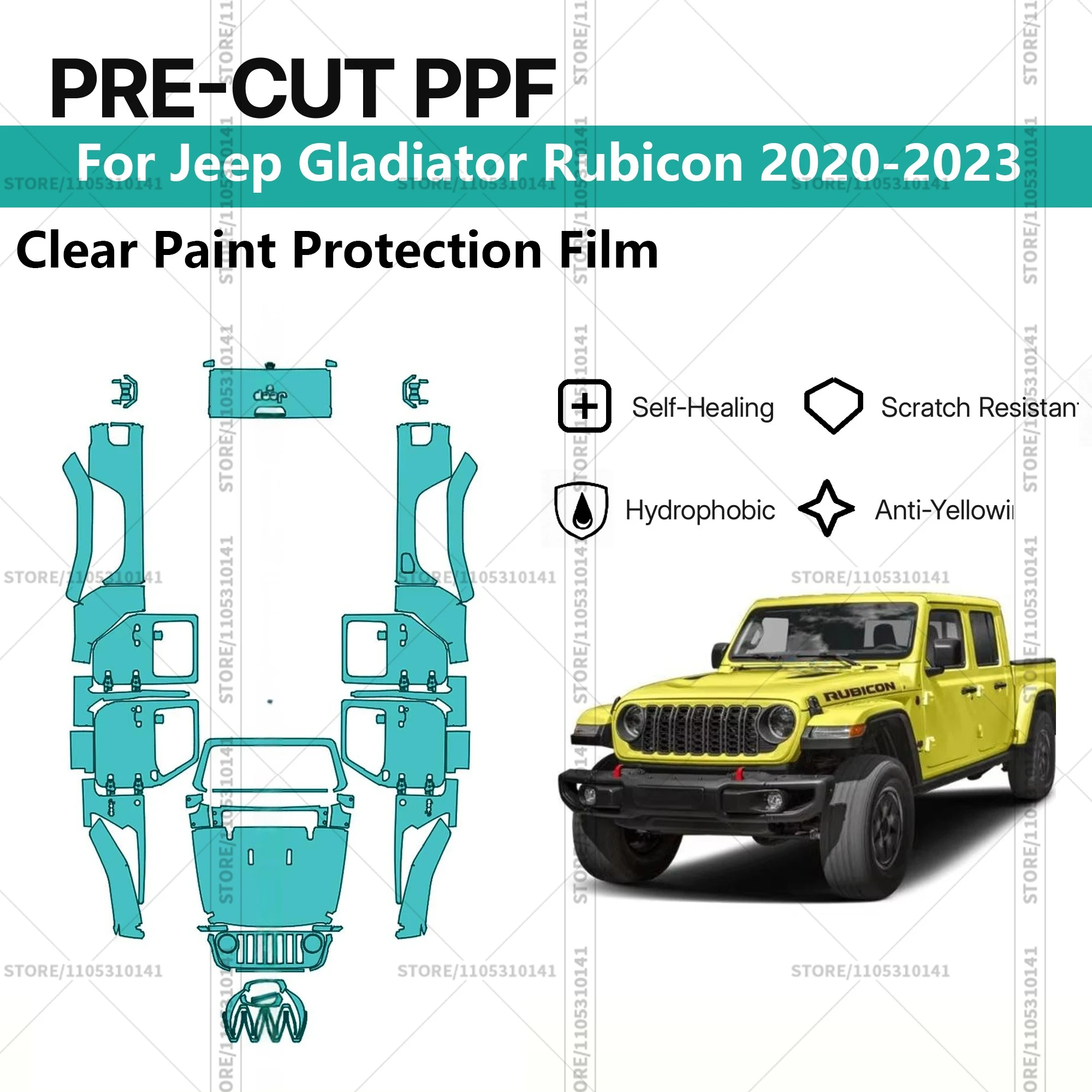 

Предварительно нарезанная защитная пленка PPF, прозрачная автомобильная пленка для полной защиты кузова Jeep Gladiator Rubicon 2020-2023