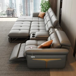 Modern Electric Recliner Sofa Bed with Adjustable Backrest, L-Shaped Multifunctional Italian Genuine Leather Sectional Couch