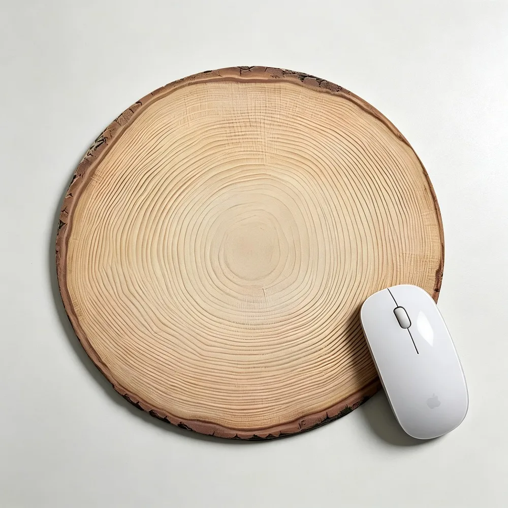Round Wood Tree Slice Cross‑Section Mouse Pad Anti‑Slip Rubber Desk Mat Office Laptop Computer Mousepad Home Decor