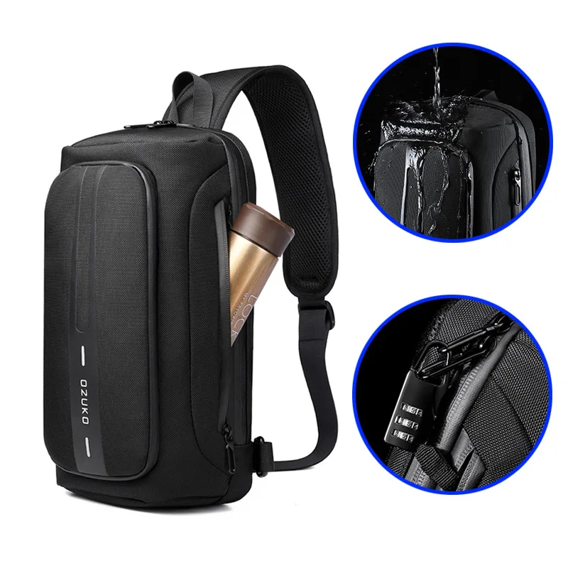 OZUKO Casual USB Charging Sling Bag Multifunction Crossbody Bag for Men Anti-theft Shoulder Messenger Bags Male Waterproof Bag