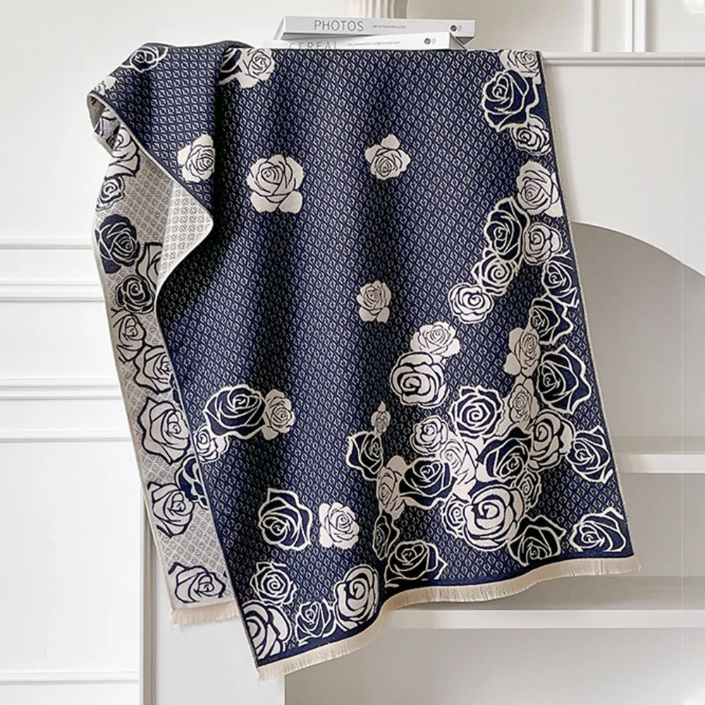 

Cozy Luxury Imitation Cashmere Scarf Thick Soft Blanket Scarf Warm Windproof Fringe Shawl for Women