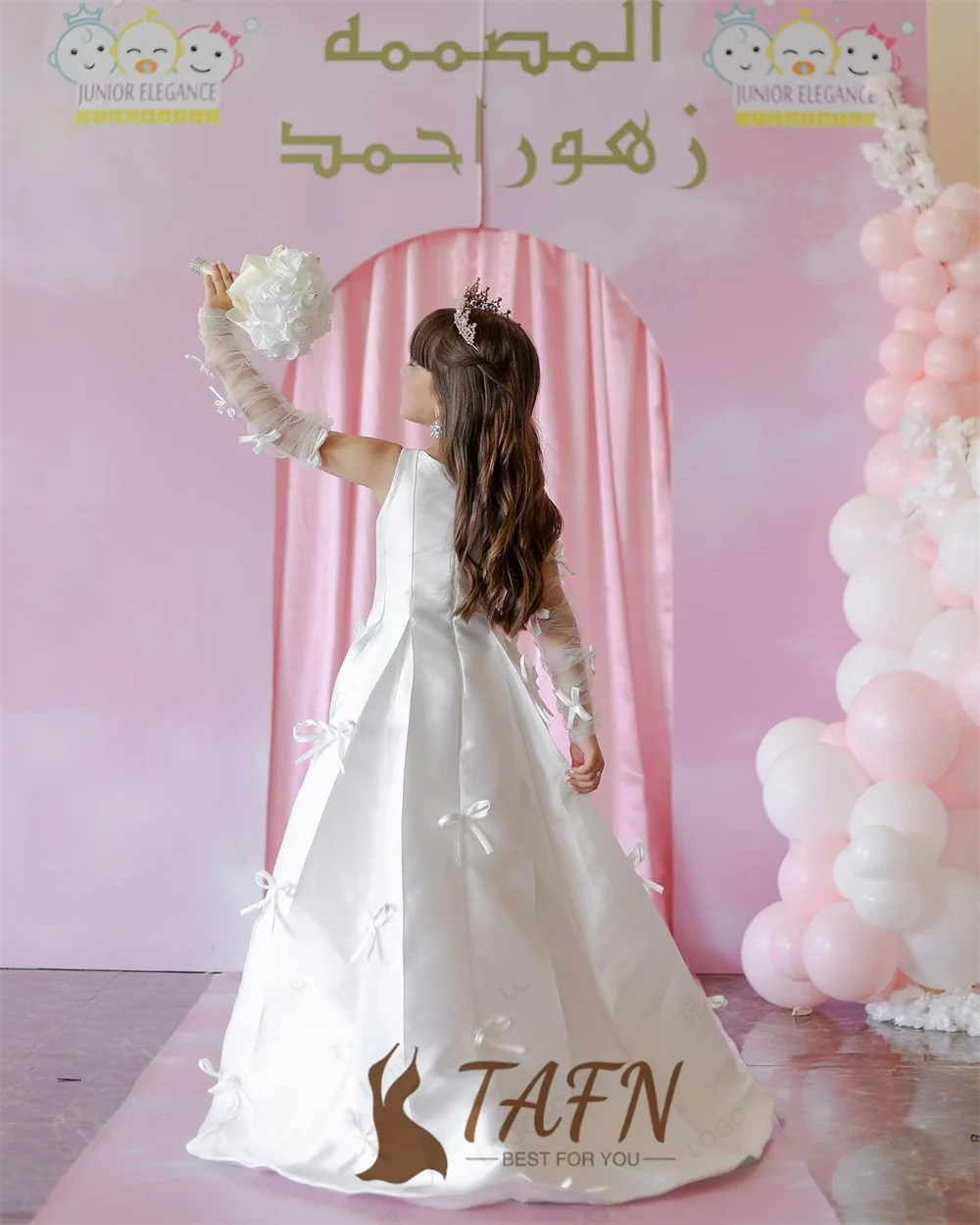 TAJoyLovely-Robes de demoiselle d'honneur à nœud pour enfants, robe rigourde mariage en fibre, robe de soirée en satin A-Line personnalisée, col rond