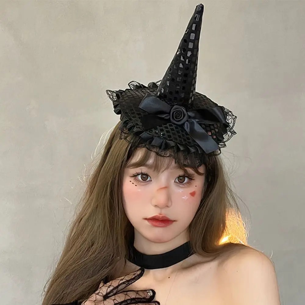 Halloween Colorful Cloth Hair Hoop Party Witch Hat Headdress Cartoon Sequin Kids Dressing Up Props Trick or Treat Headwear