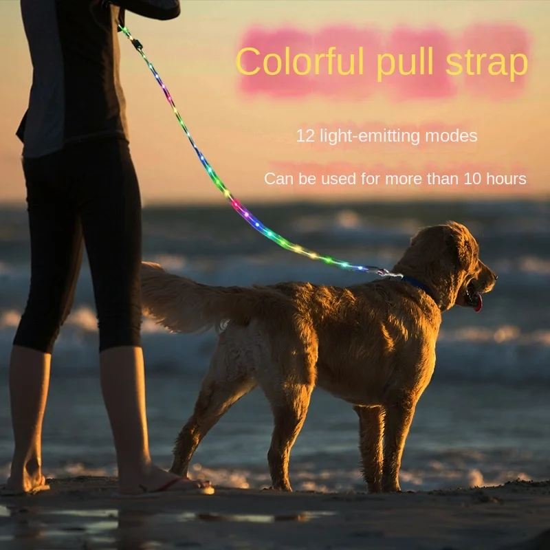 

Pet Leash Outdoor Dog Led Light-Emitting Leash Usb Large-Capacity Charging Light-Emitting Pull Strap Colorful And Color-Changing