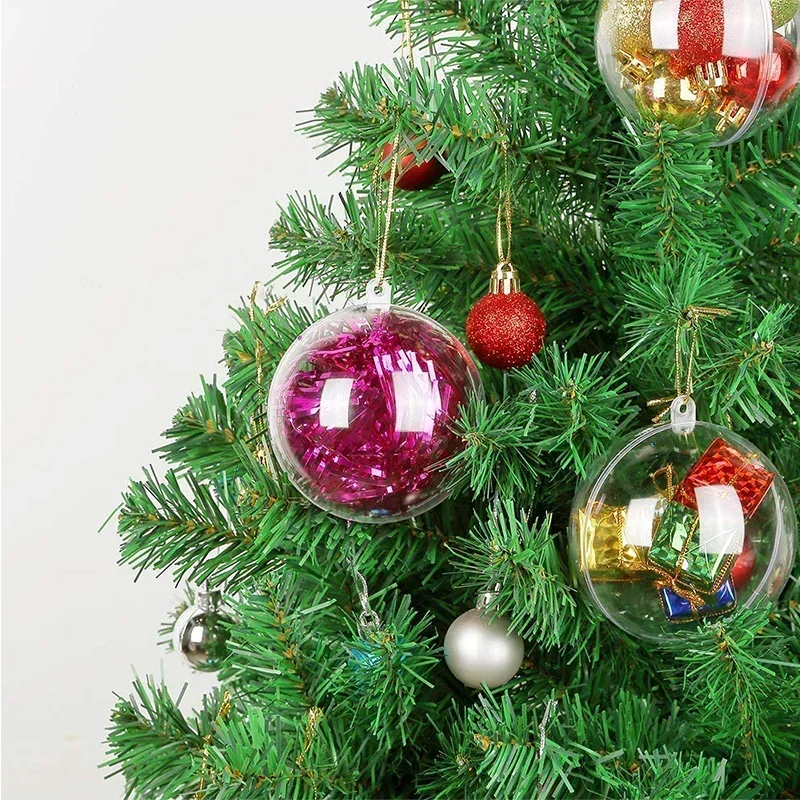 5Pcs Christmas Transparent Plastic  Trees Open Ball Box Bauble Ornament Wedding Gift Present Party Home Decoration