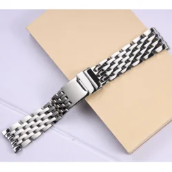 new 7 beads 22mm 24mm Polished Silver Solid Stainless Steel Watchband For Breitling Navitimer Watch Strap Bracelet