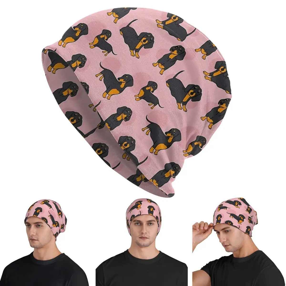 

Pink Blue Tan Smooth Dachshund Pattern Sticker Pack Skullies Beanies Hats Warm Autumn Winter Cap Knitted Bonnet Caps Adult
