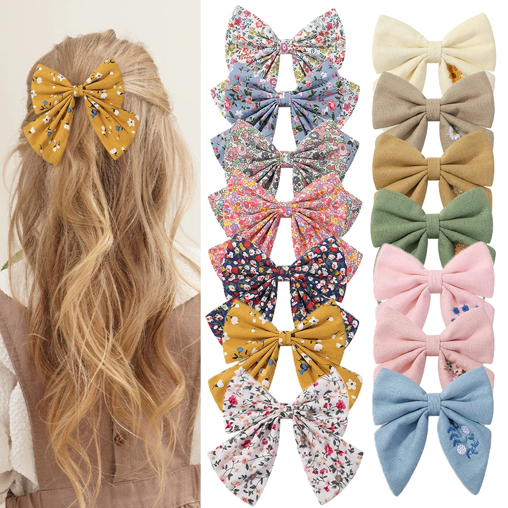 Elegant Floral Cotton Kids Bows Spring Butterfly Hair Clip Fashion Print Hair Barrette For Women Girls Sweet Hairpin Accessories