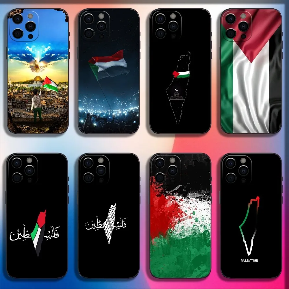 P-Palestine-es-F-Flag MAP Phone Case For iPhone 16,15,14,13,12,11,Pro,X,XS,Max,XR,Plus,Mini Soft Black Cover