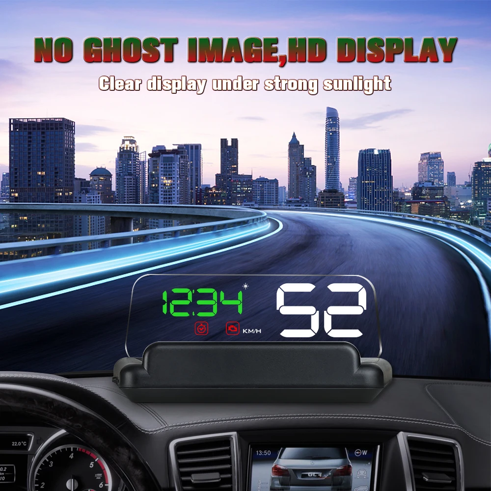 0- ghosting High Temperature Resistance Head-Up Display C500 OBD2 Smart HUD Speed /Water Temp/Voltage/RPM/Fuel consumption etc.