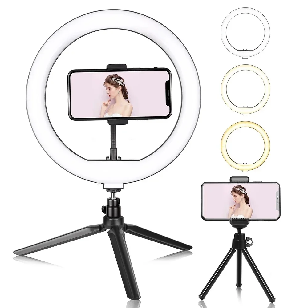 삼각대 스탠드가 있는 링 라이트, USB 충전, 셀카 LED, 조도 조절 사진 비디오 램프, 스트리밍 사진, 26cm, 10 인치