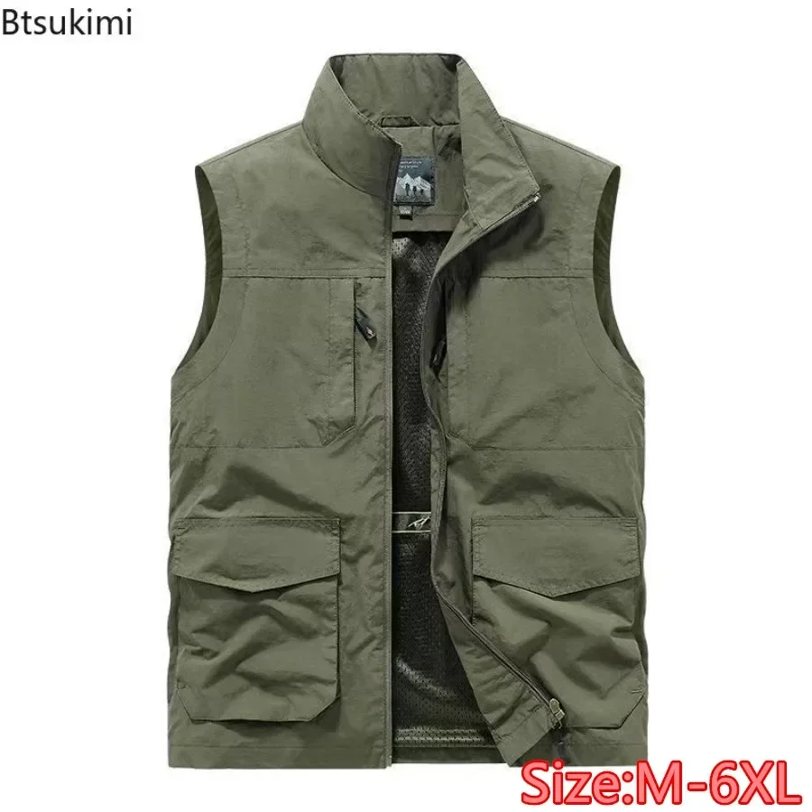 

2024 Men's Outdoor Safari Vests Fishing Travel Hiking Vest Jackets Fashion Multi Pocket Sleeveless Casual Sports Waistcoat Male