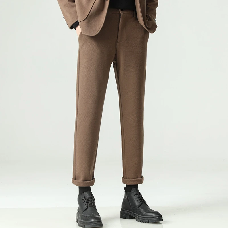 Wool Suit Pants Men's Autumn Winter Trend Hundred Slim Straight Casual Nine-minute Trousers Business Casual