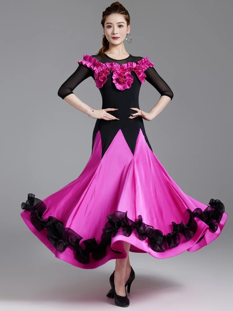 Robe de danse moderne pour femmes, costume de danse standard national de valse, grandes jupes pivotantes, vêtements de salle de Rhpour adultes, nouveau, 2024