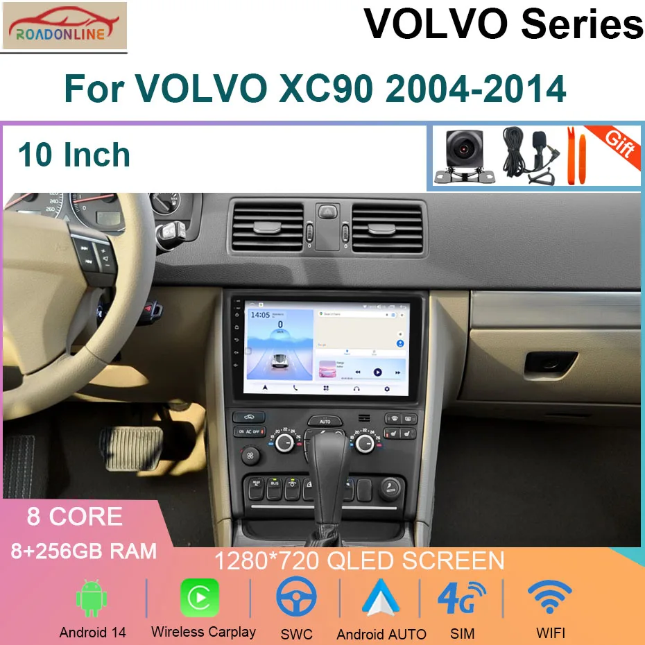 

10Inch 8+256GB Android 14 Touch Screen Car Radio For VOLVO XC90 2004-2014 Multimedia Video Player GPS Navigation Carplay DSP